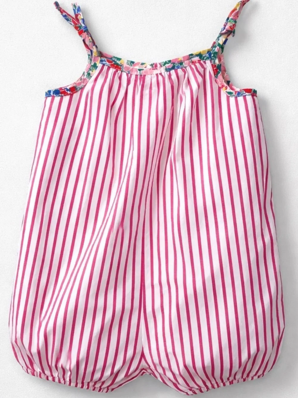 Ralph Lauren Fuchsia pink and white stripe cotton bubble romper floral trim 3 m